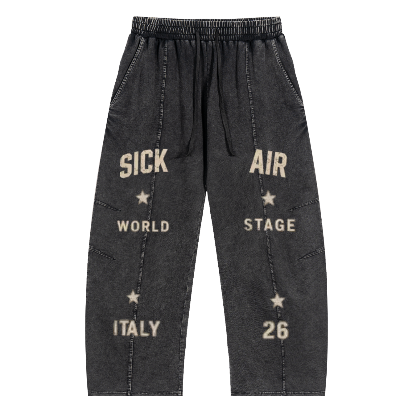 Snow Wash Drawstring Cotton Pants